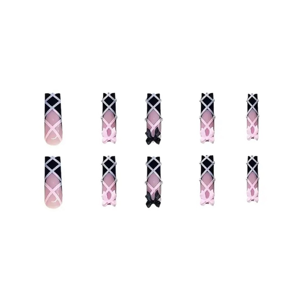 Elegant Pink & Black handmade acrylic Nail Art ballet long length reusable NWT - Picture 4 of 9